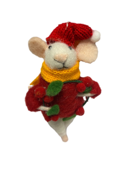 Originals Felt Mouse With Holly Wreath Christmas Decoration
